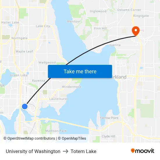 University of Washington to Totem Lake map
