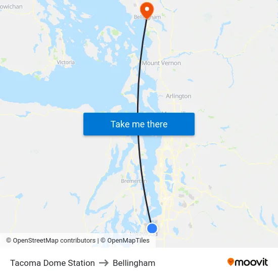 Tacoma Dome Station to Bellingham map