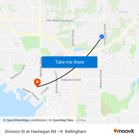 Division St at Hannegan Rd to Bellingham map