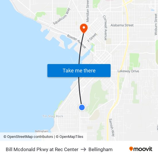 Bill Mcdonald Pkwy at Rec Center to Bellingham map