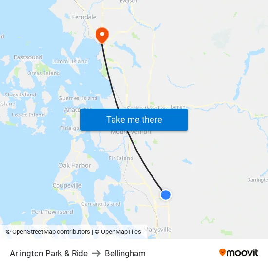Arlington Park & Ride to Bellingham map