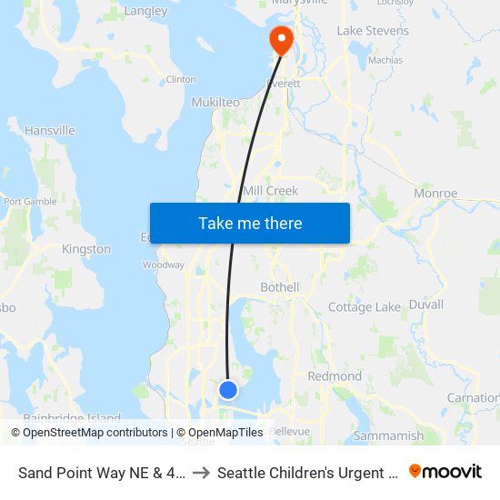 Sand Point Way NE & 40th Ave NE to Seattle Children's Urgent Care Everett map