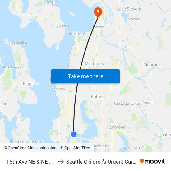 15th Ave NE & NE 40th St to Seattle Children's Urgent Care Everett map
