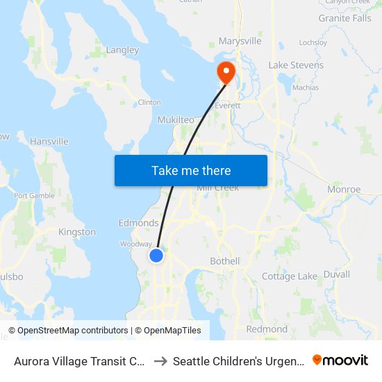 Aurora Village Transit Center - Bay 10 to Seattle Children's Urgent Care Everett map