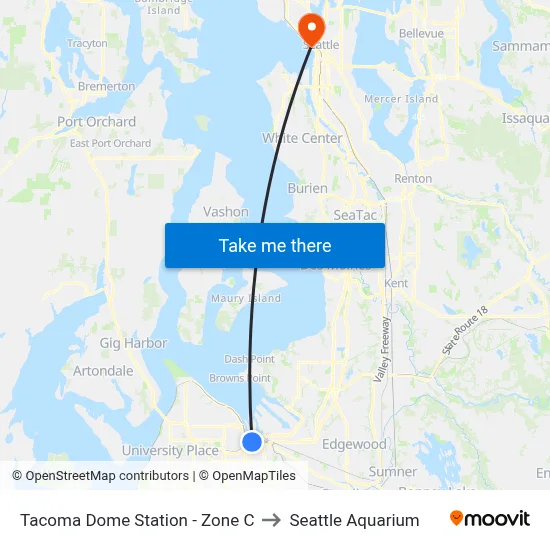 Tacoma Dome Station - Zone C to Seattle Aquarium map