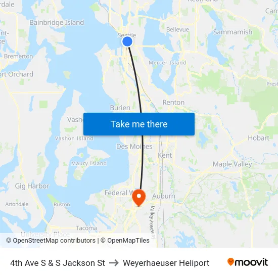 4th Ave S & S Jackson St to Weyerhaeuser Heliport map