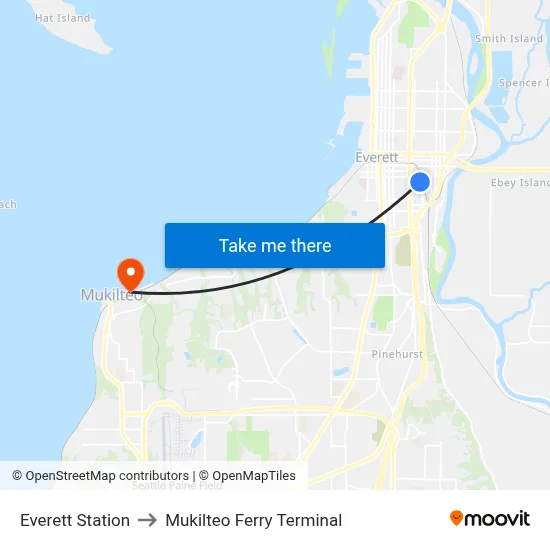 Everett Station to Mukilteo Ferry Terminal map
