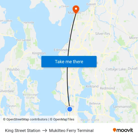 King Street Station to Mukilteo Ferry Terminal map