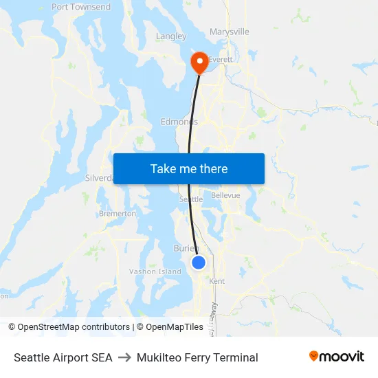 Seattle Airport SEA to Mukilteo Ferry Terminal map
