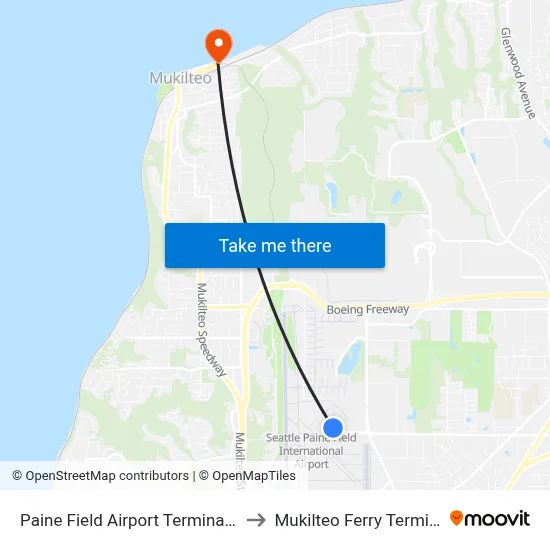Paine Field Airport Terminal Eb to Mukilteo Ferry Terminal map