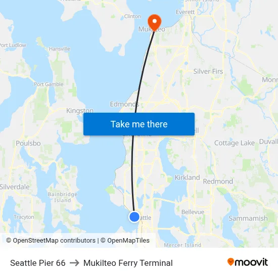 Seattle Pier 66 to Mukilteo Ferry Terminal map