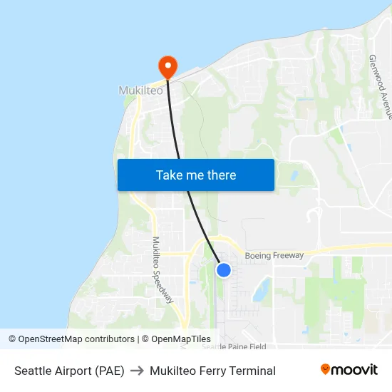 Seattle Airport (PAE) to Mukilteo Ferry Terminal map
