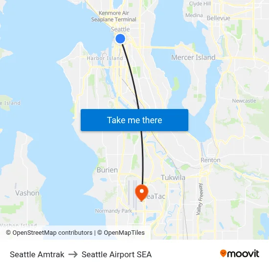 Seattle Amtrak to Seattle Airport SEA map