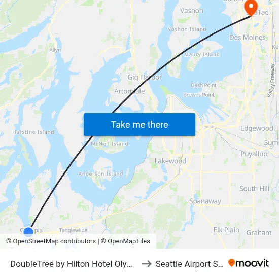 DoubleTree by Hilton Hotel Olympia to Seattle Airport SEA map