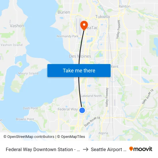 Federal Way Downtown Station - Bay 13 to Seattle Airport SEA map