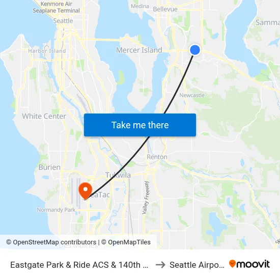 Eastgate Park & Ride ACS & 140th Ave SE - Bay 2 to Seattle Airport SEA map