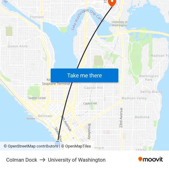 Colman Dock to University of Washington map