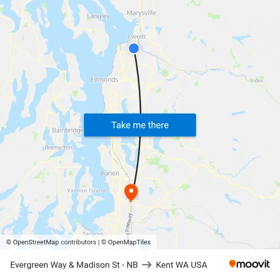 Evergreen Way & Madison St - NB to Kent WA USA map
