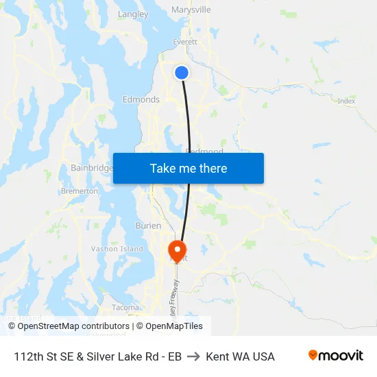 112th St SE & Silver Lake Rd - EB to Kent WA USA map