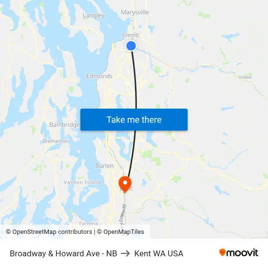 Broadway & Howard Ave - NB to Kent WA USA map