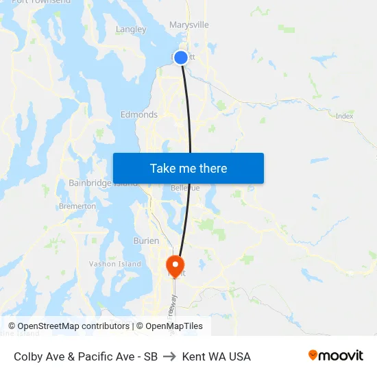 Colby Ave & Pacific Ave - SB to Kent WA USA map