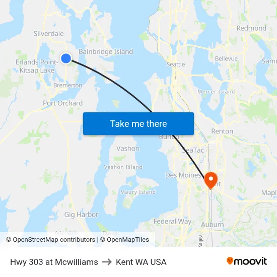 Hwy 303 at Mcwilliams to Kent WA USA map