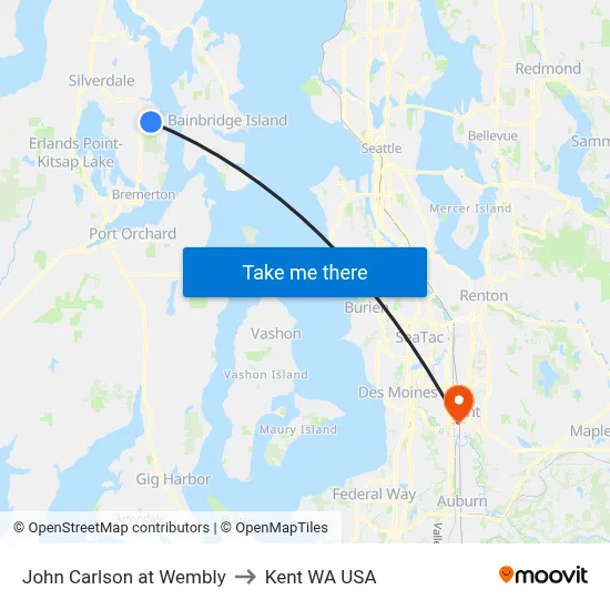 John Carlson at Wembly to Kent WA USA map