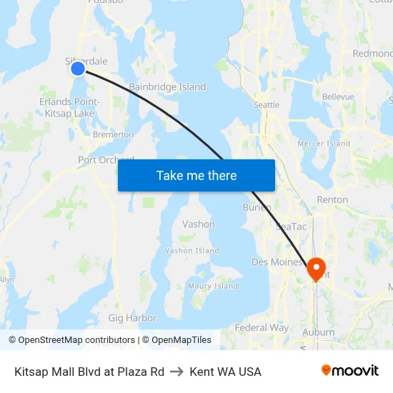Kitsap Mall Blvd at Plaza Rd to Kent WA USA map