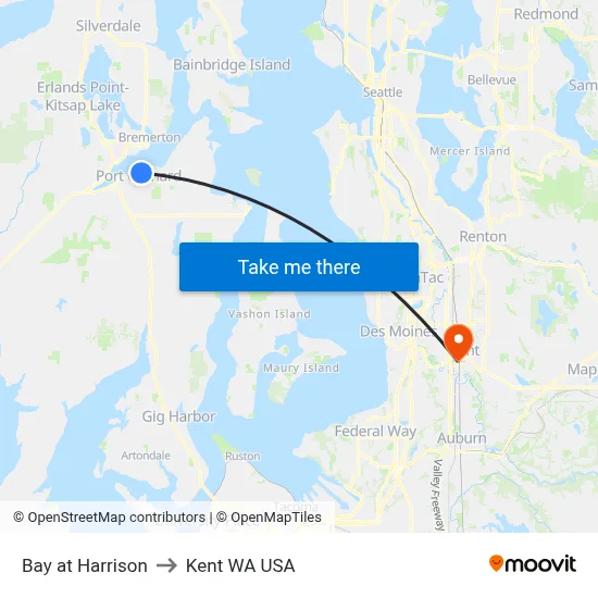 Bay at Harrison to Kent WA USA map