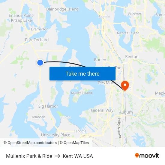 Mullenix Park & Ride to Kent WA USA map