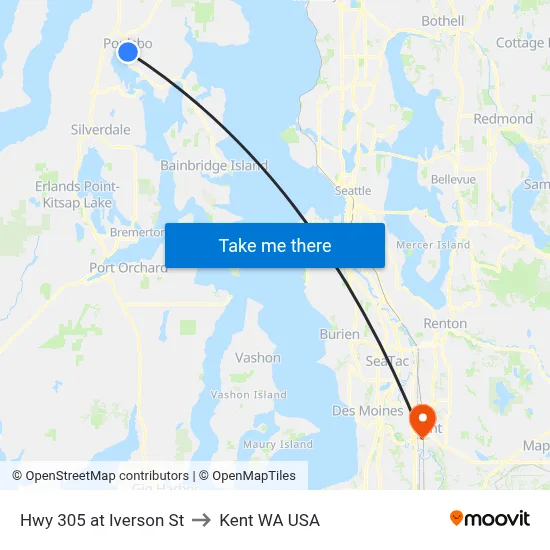 Hwy 305 at Iverson St to Kent WA USA map