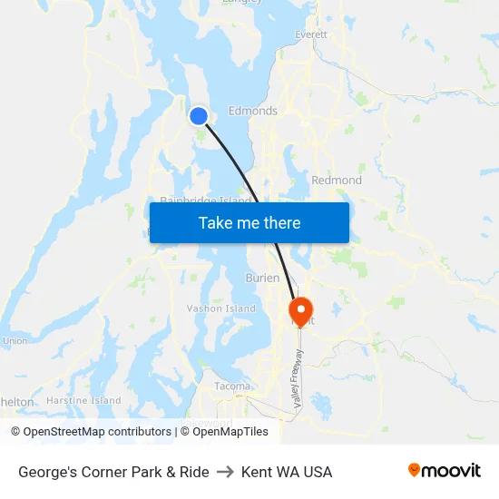 George's Corner Park & Ride to Kent WA USA map