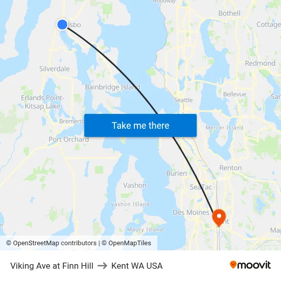 Viking Ave at Finn Hill to Kent WA USA map