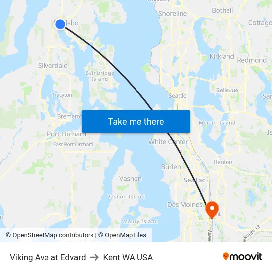 Viking Ave at Edvard to Kent WA USA map