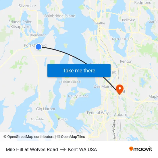 Mile Hill at Wolves Road to Kent WA USA map