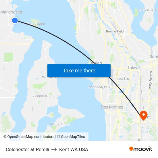 Colchester at Perelli to Kent WA USA map