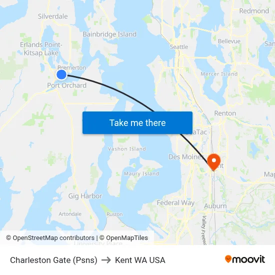 Charleston Gate (Psns) to Kent WA USA map