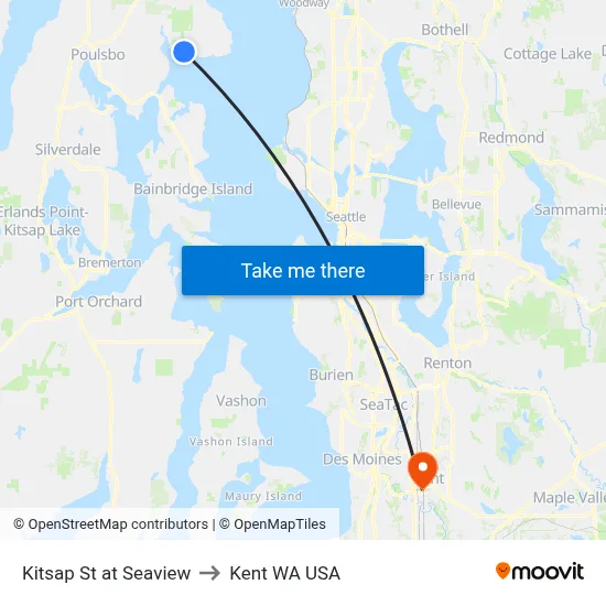 Kitsap St at Seaview Ave to Kent WA USA map