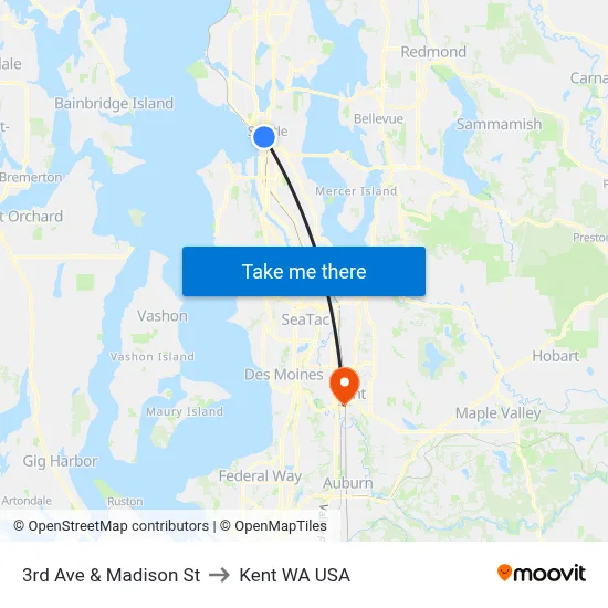 3rd Ave & Madison St to Kent WA USA map