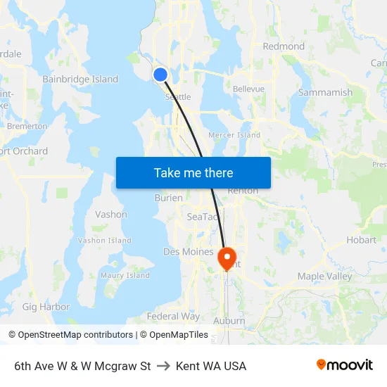 6th Ave W & W Mcgraw St to Kent WA USA map