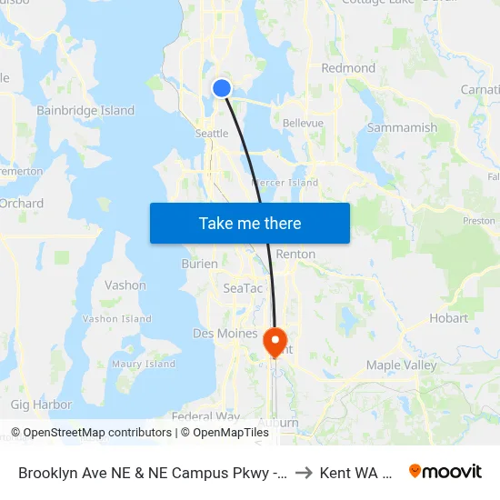 Brooklyn Ave NE & NE Campus Pkwy - Bay 3 to Kent WA USA map
