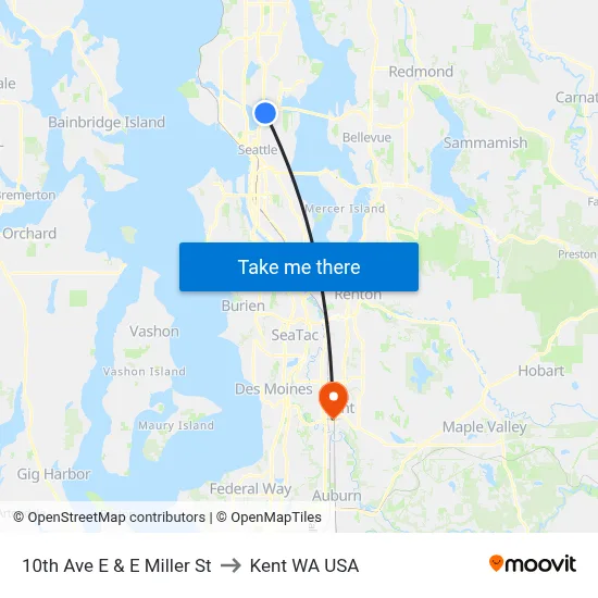 10th Ave E & E Miller St to Kent WA USA map