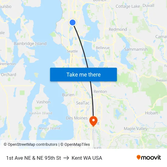 1st Ave NE & NE 95th St to Kent WA USA map