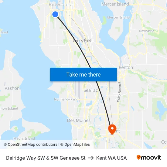 Delridge Way SW & SW Genesee St to Kent WA USA map