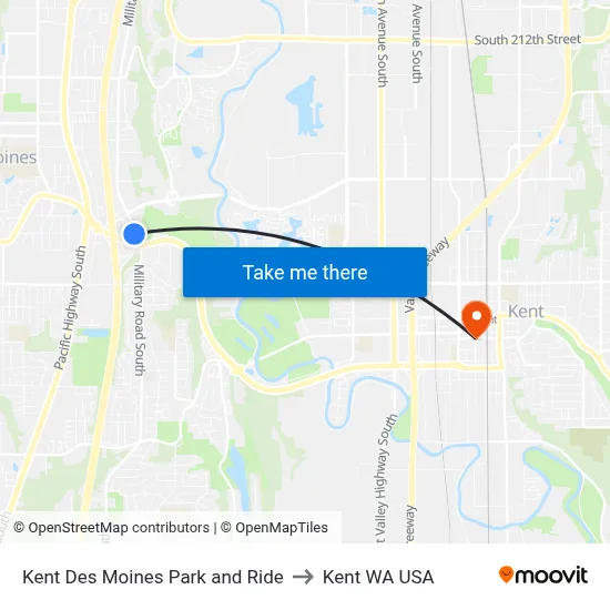 Kent Des Moines Park and Ride to Kent WA USA map