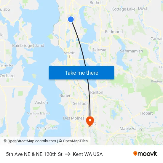 5th Ave NE & NE 120th St to Kent WA USA map