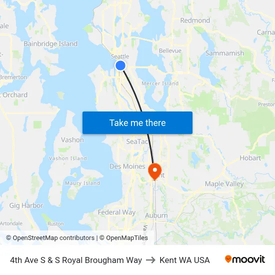 4th Ave S & S Royal Brougham Way to Kent WA USA map