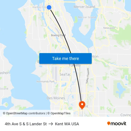 4th Ave S & S Lander St to Kent WA USA map