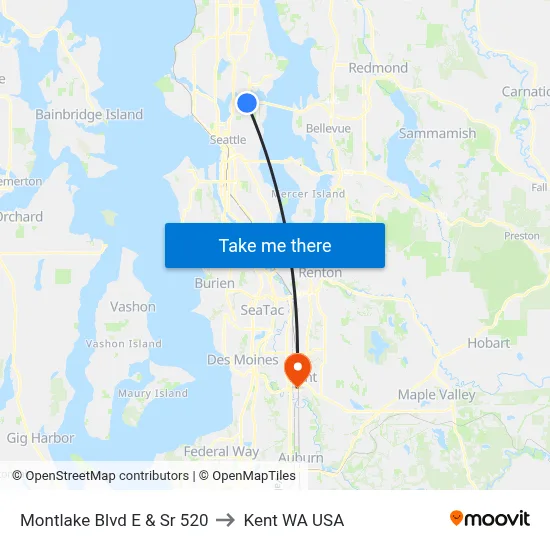 Montlake Blvd E & Sr 520 to Kent WA USA map