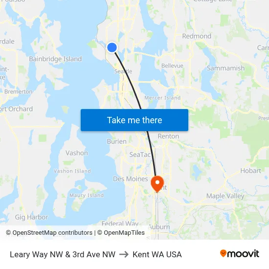 Leary Way NW & 3rd Ave NW to Kent WA USA map